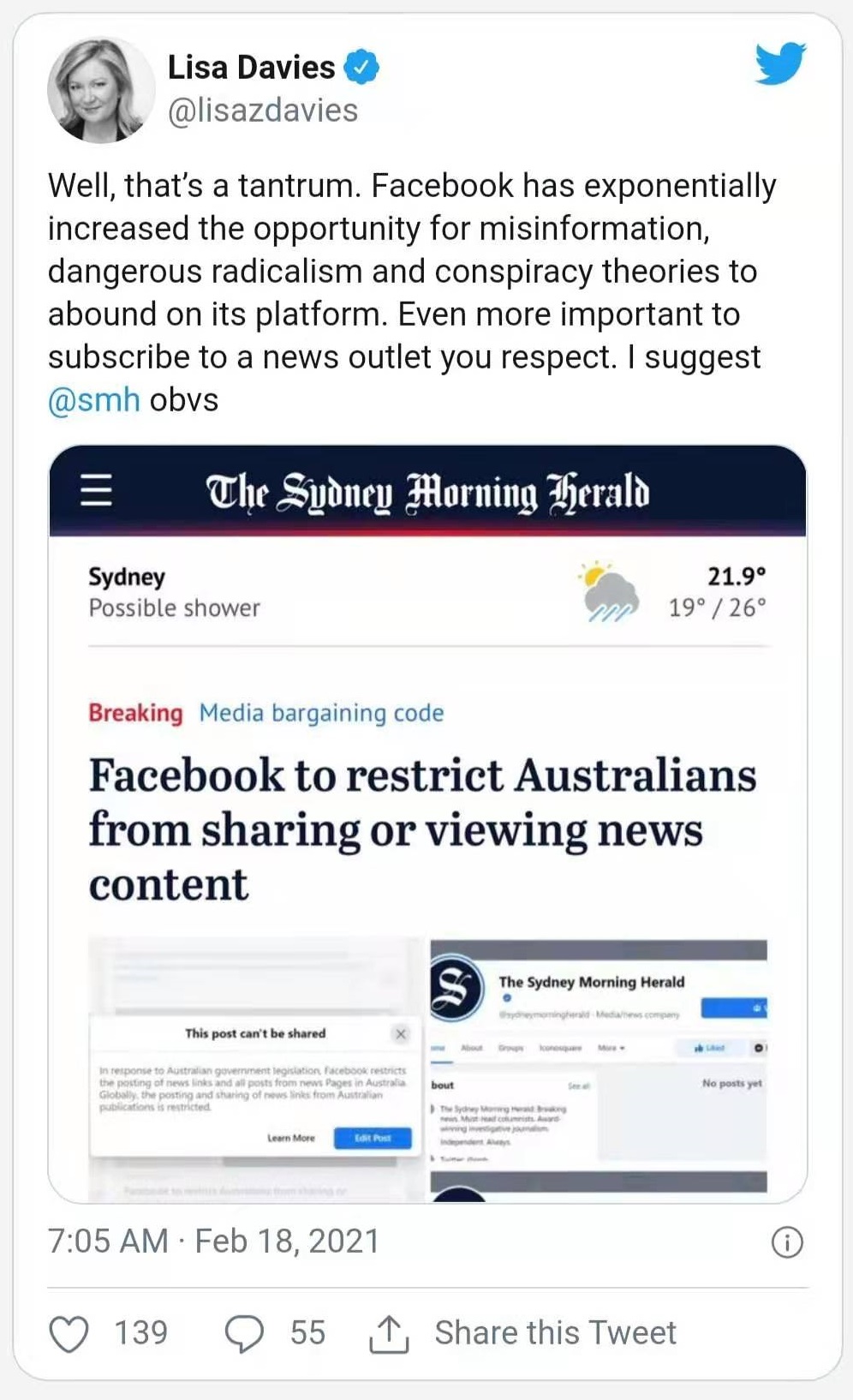 阿里任命国际传播负责人；Facebook限制澳洲新闻链接而谷歌选择新闻付费 | 媒体和传播业周报
