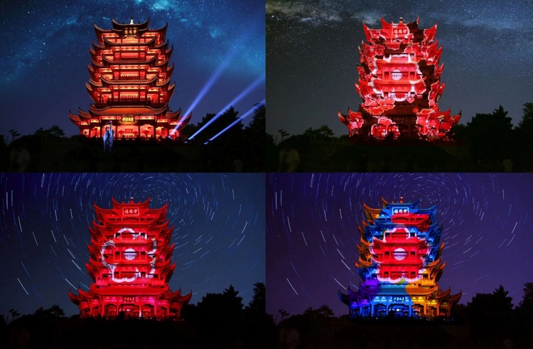 The 99 Giving Day logo projected onto the Yellow Crane Tower in Wuhan, China. (Photo: Tencent) 