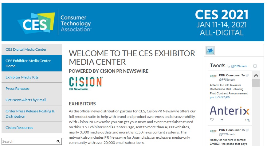 PR Newswire to Serve as Official Newswire and Exhibitor Media Center Host for CES 2021